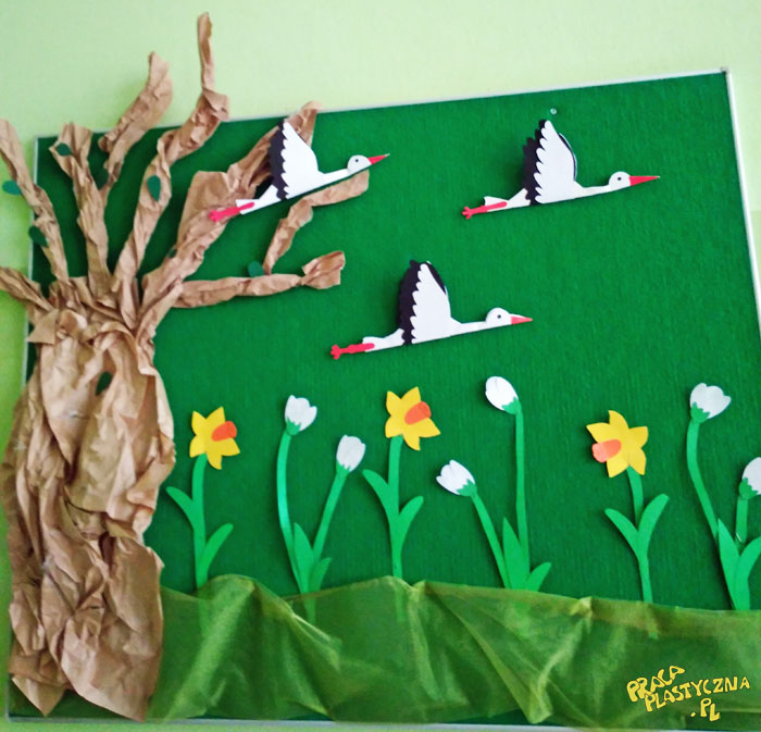 Wiosenne bociany – dekoracja przedszkolna