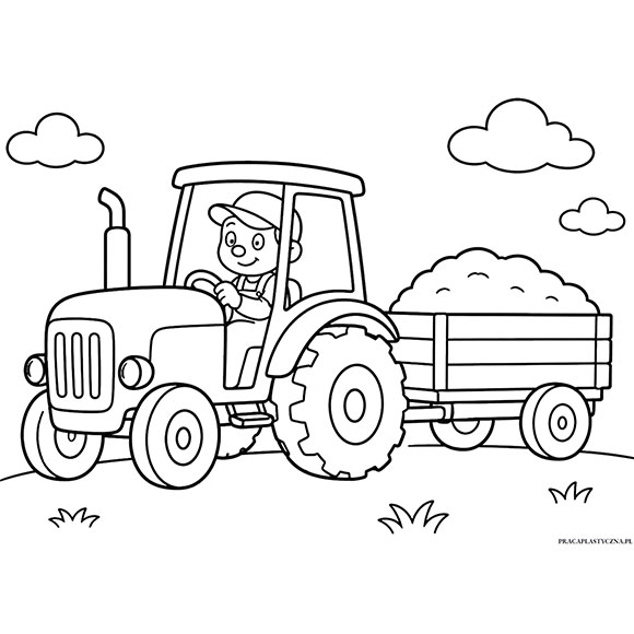 Traktor z przyczepą kolorowanka